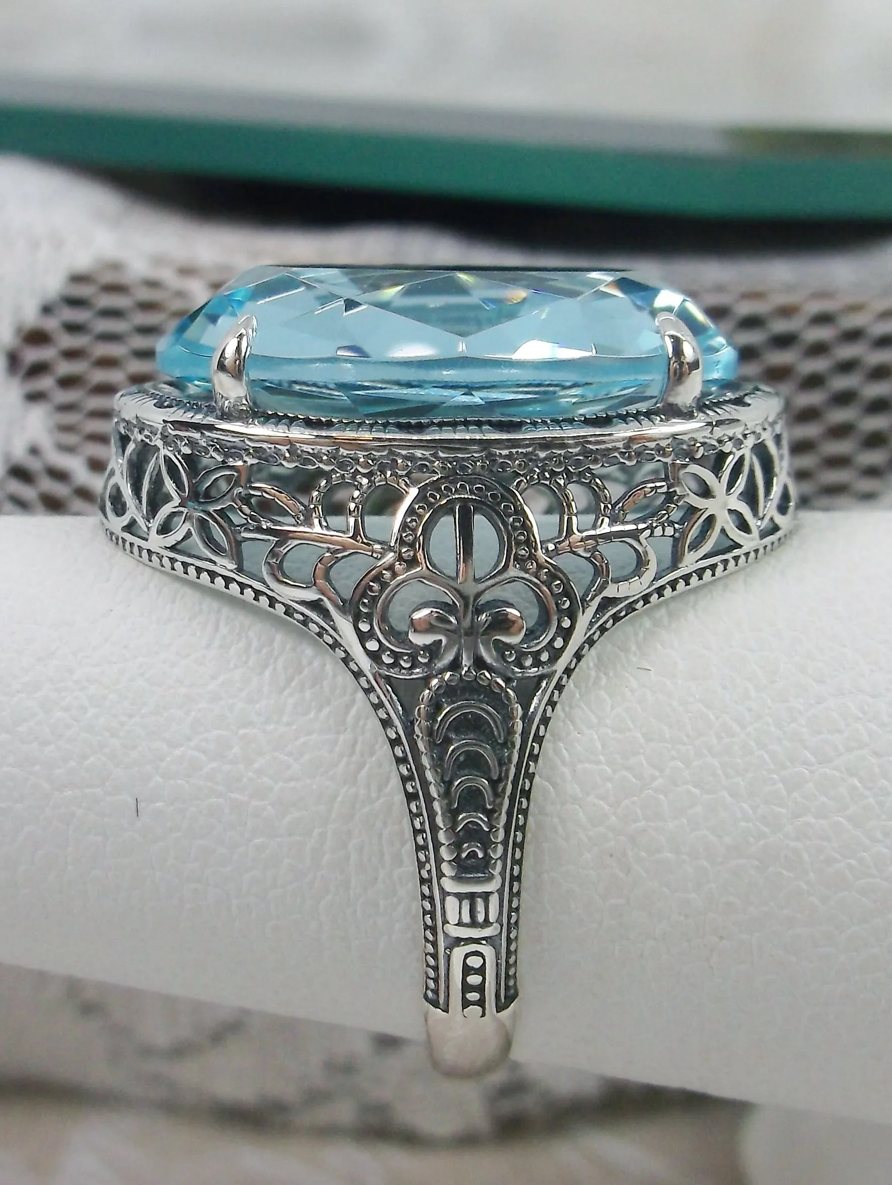 Sky Blue Ring, Natural or Simulated, Persian Design, Art Deco Vintage Revival Jewelry #D230