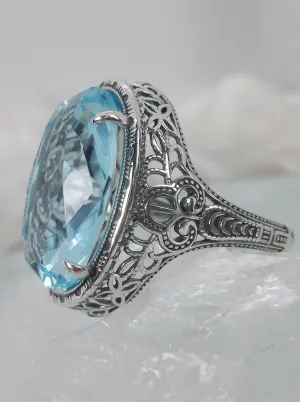 Sky Blue Ring, Natural or Simulated, Persian Design, Art Deco Vintage Revival Jewelry #D230