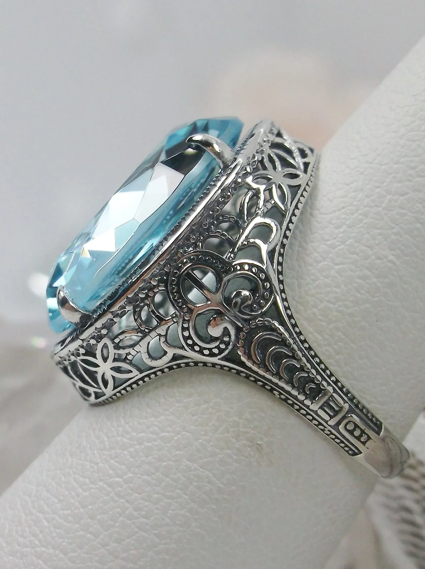 Sky Blue Ring, Natural or Simulated, Persian Design, Art Deco Vintage Revival Jewelry #D230