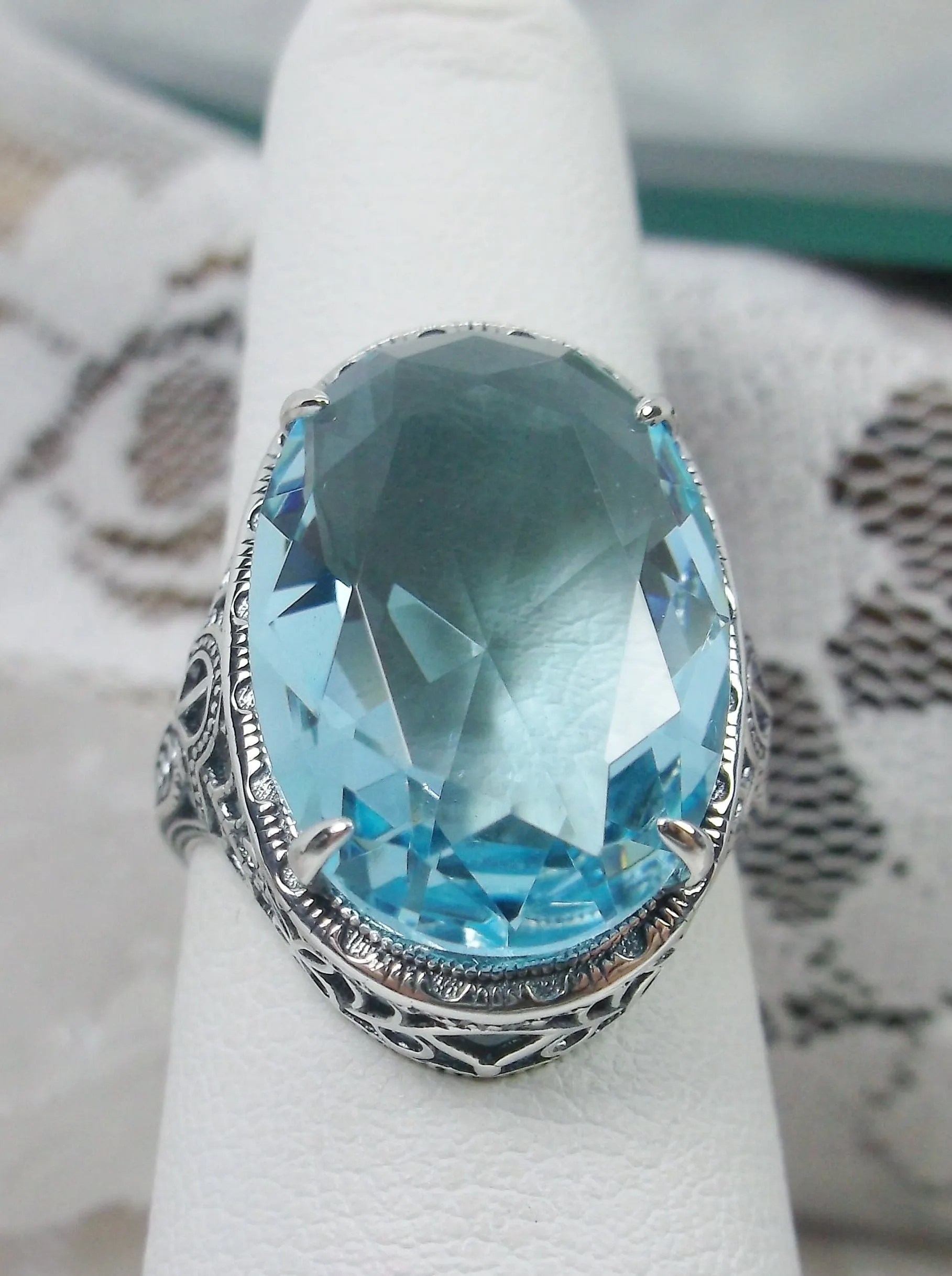 Sky Blue Ring, Natural or Simulated, Persian Design, Art Deco Vintage Revival Jewelry #D230