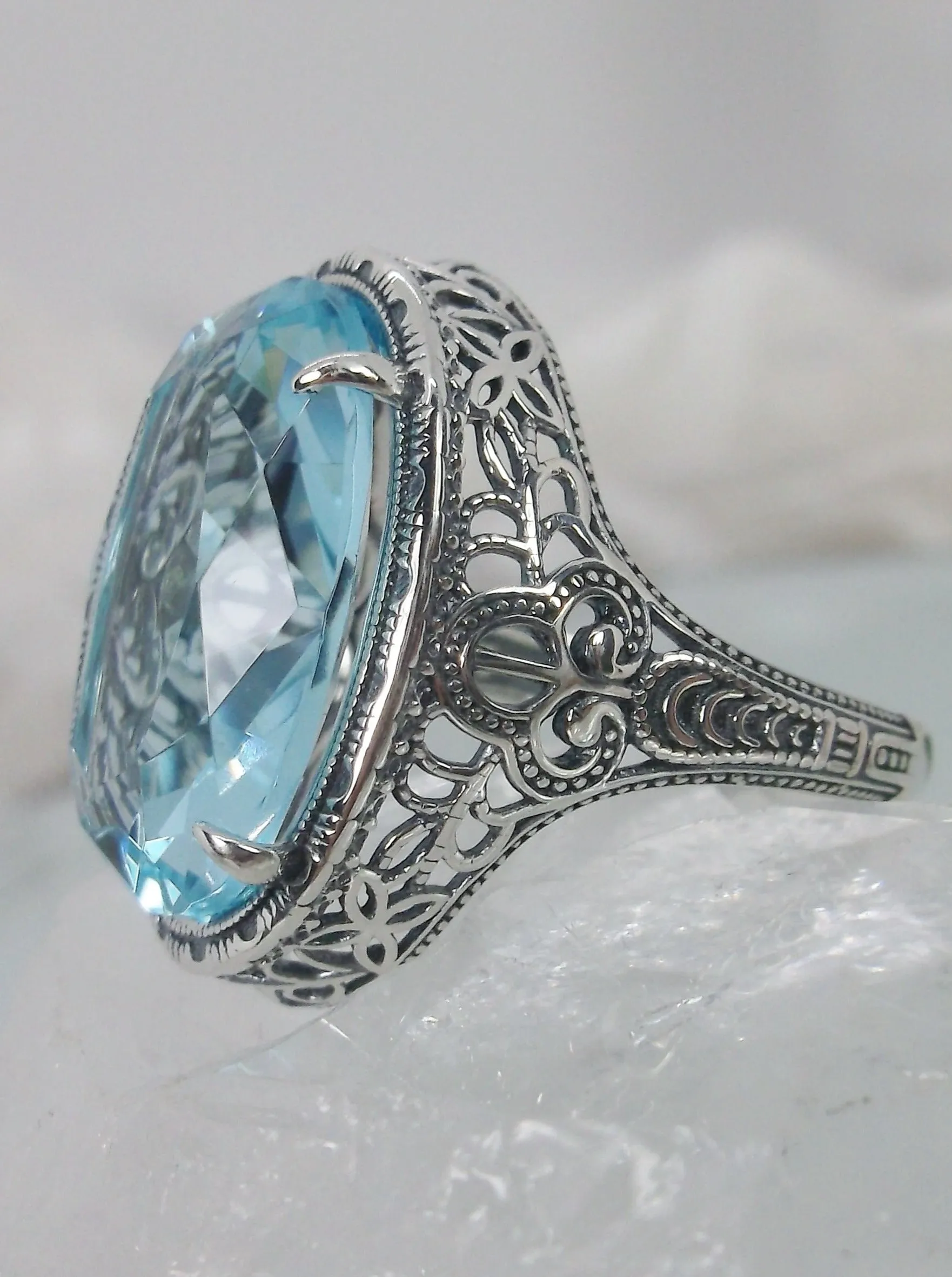 Sky Blue Ring, Natural or Simulated, Persian Design, Art Deco Vintage Revival Jewelry #D230