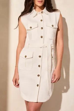 Sleeveless Dress with Pockets and Belt