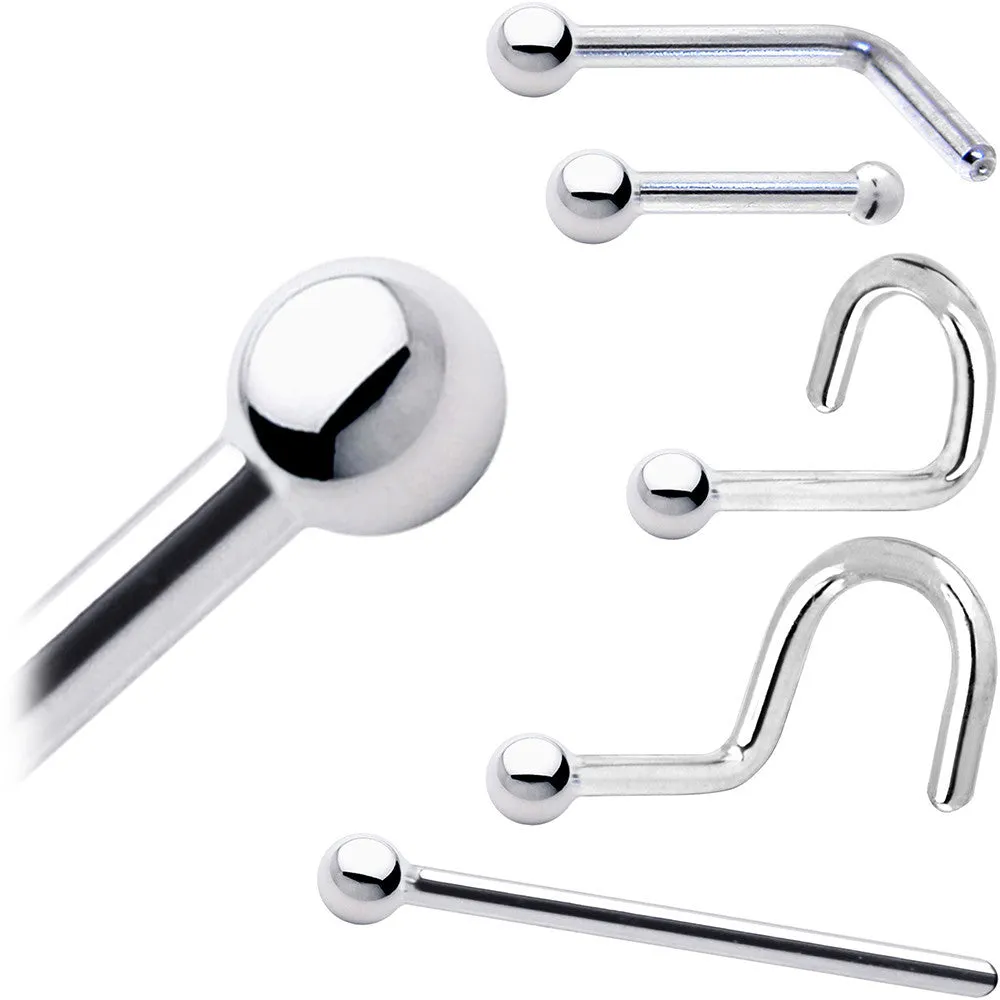 Solid 14KT White Gold 1.5mm Ball Nose Ring