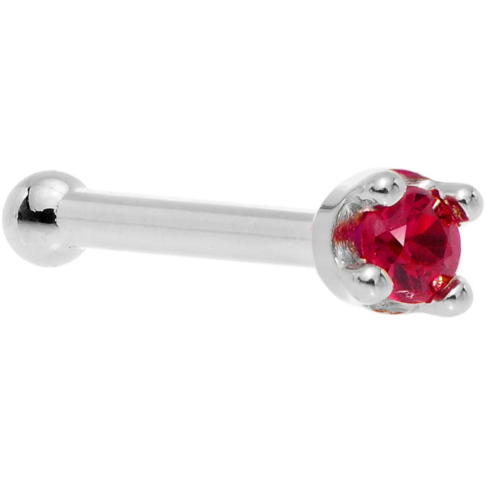 Solid 14KT White Gold 1.5mm Diamond Cut Genuine Ruby Nose Ring