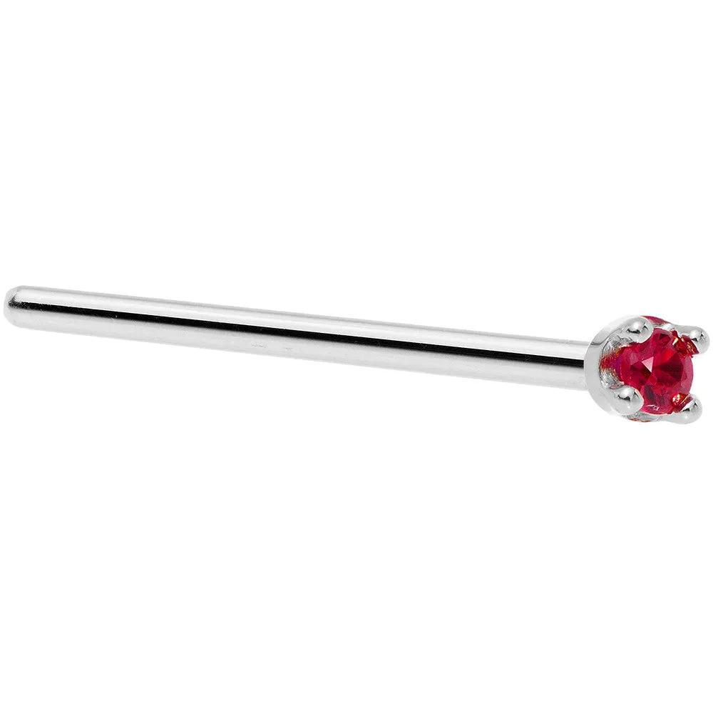 Solid 14KT White Gold 1.5mm Diamond Cut Genuine Ruby Nose Ring