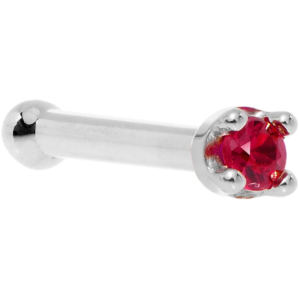 Solid 14KT White Gold 1.5mm Diamond Cut Genuine Ruby Nose Ring