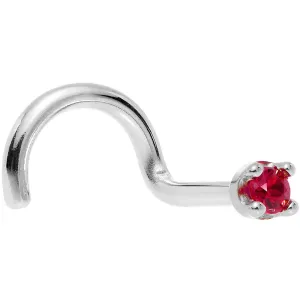 Solid 14KT White Gold 1.5mm Diamond Cut Genuine Ruby Nose Ring