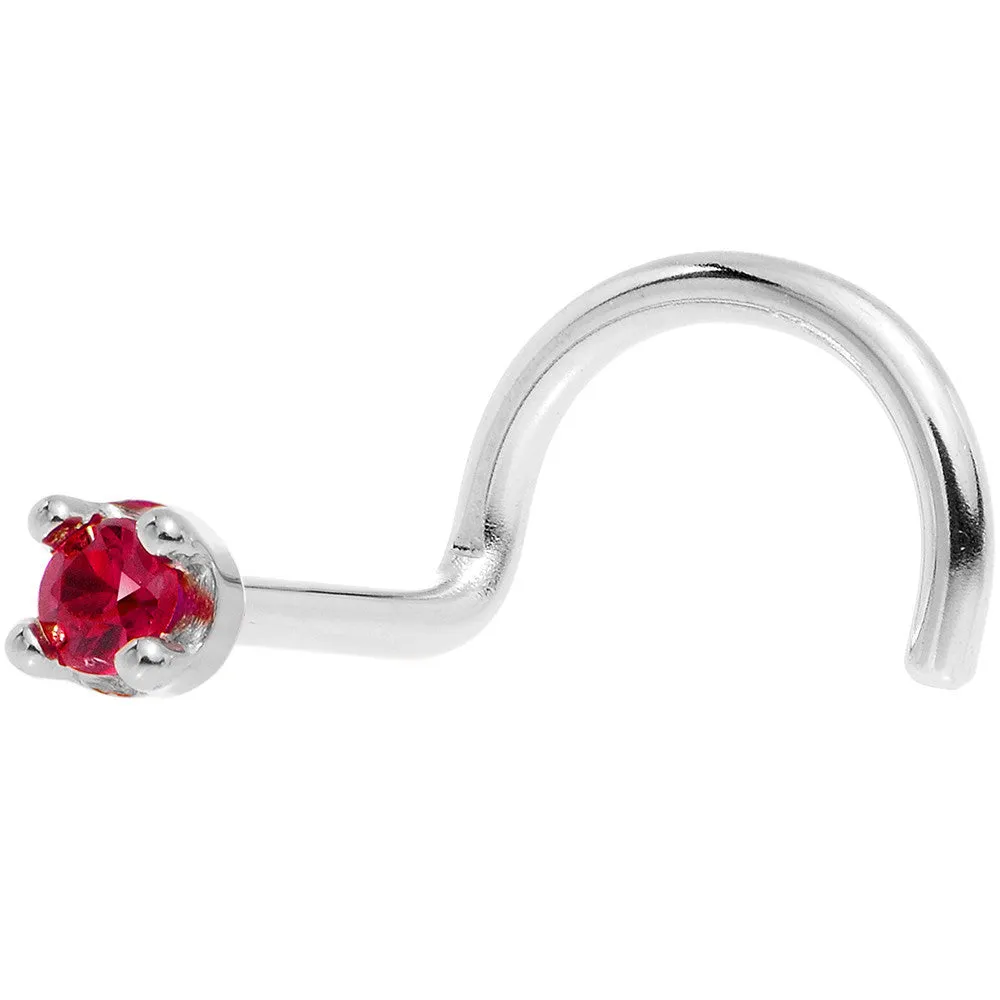 Solid 14KT White Gold 1.5mm Diamond Cut Genuine Ruby Nose Ring