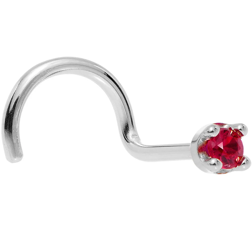 Solid 14KT White Gold 1.5mm Diamond Cut Genuine Ruby Nose Ring