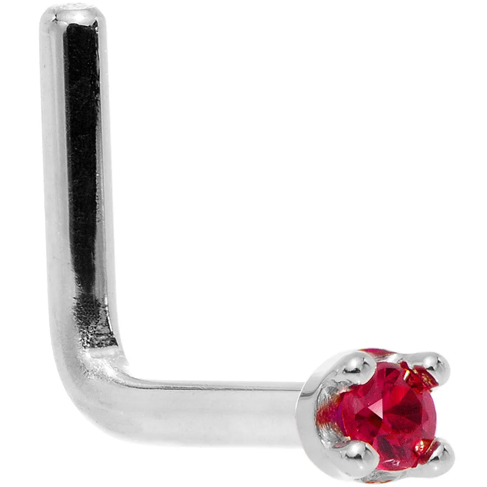 Solid 14KT White Gold 1.5mm Diamond Cut Genuine Ruby Nose Ring