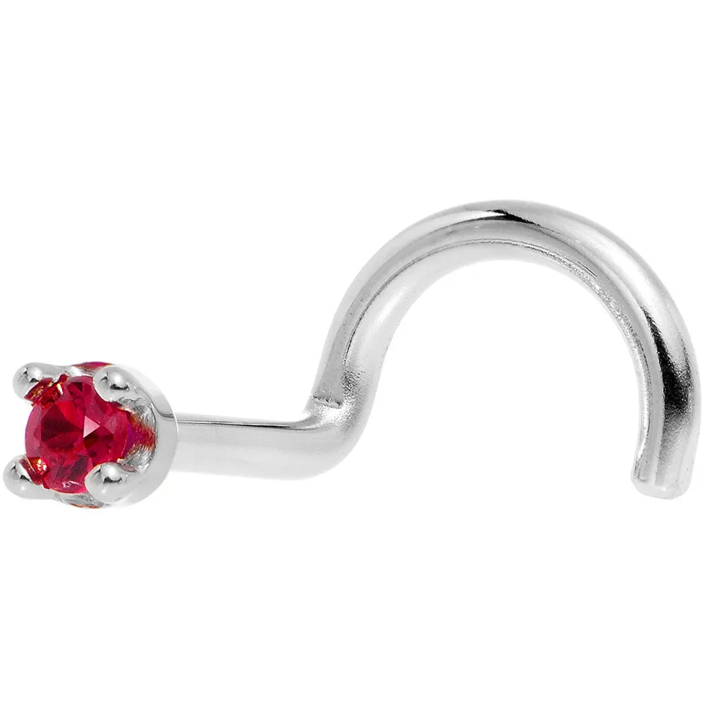 Solid 14KT White Gold 1.5mm Diamond Cut Genuine Ruby Nose Ring