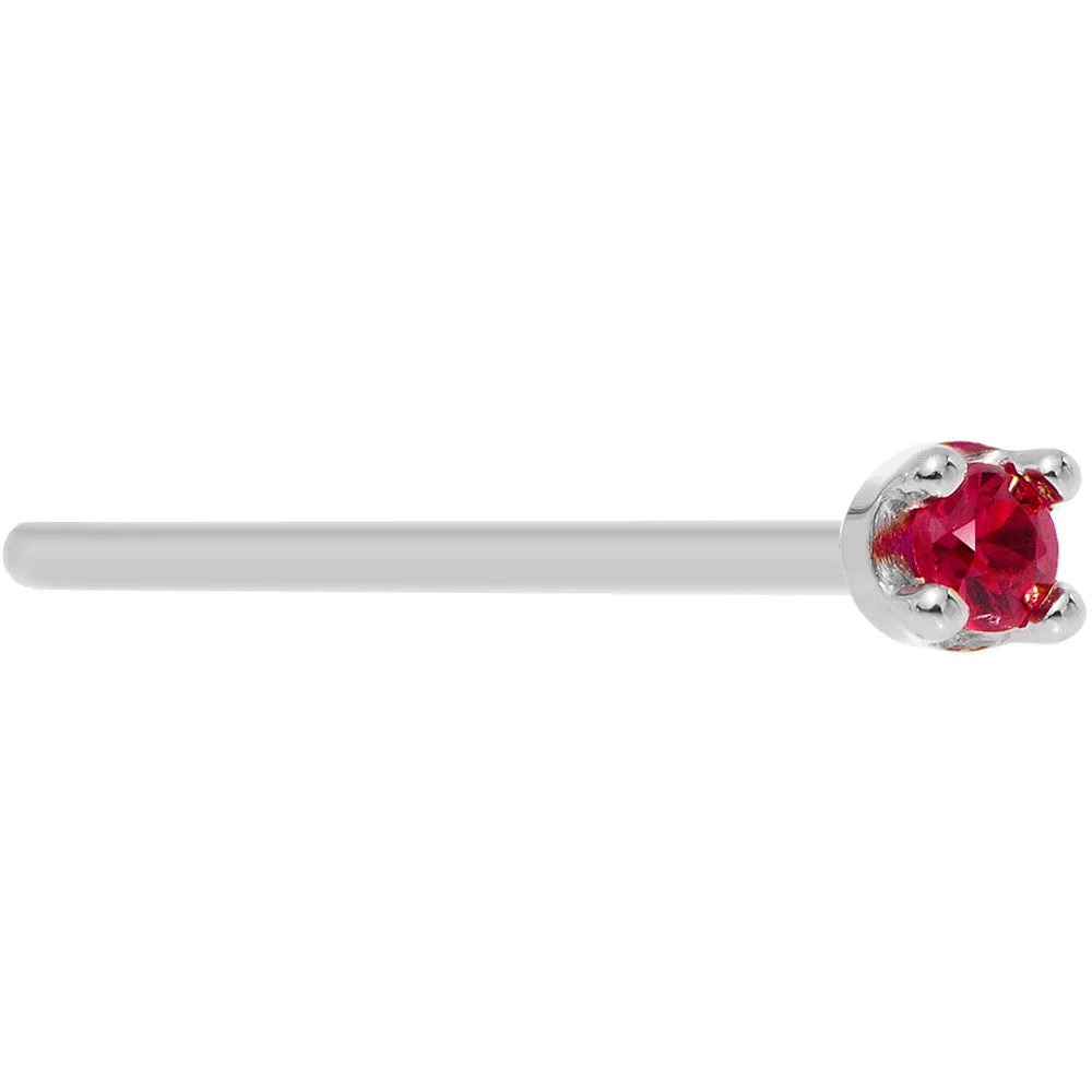 Solid 14KT White Gold 1.5mm Diamond Cut Genuine Ruby Nose Ring