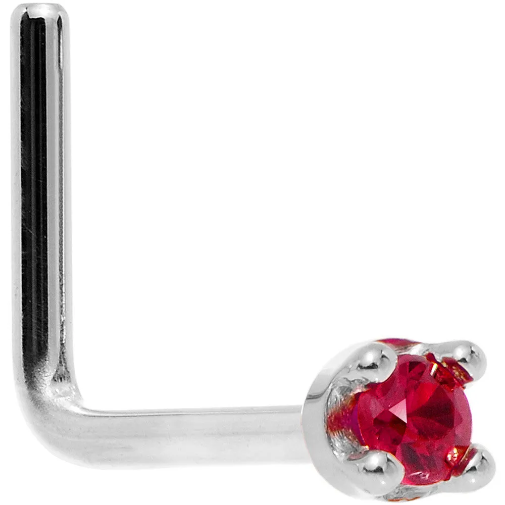 Solid 14KT White Gold 1.5mm Diamond Cut Genuine Ruby Nose Ring
