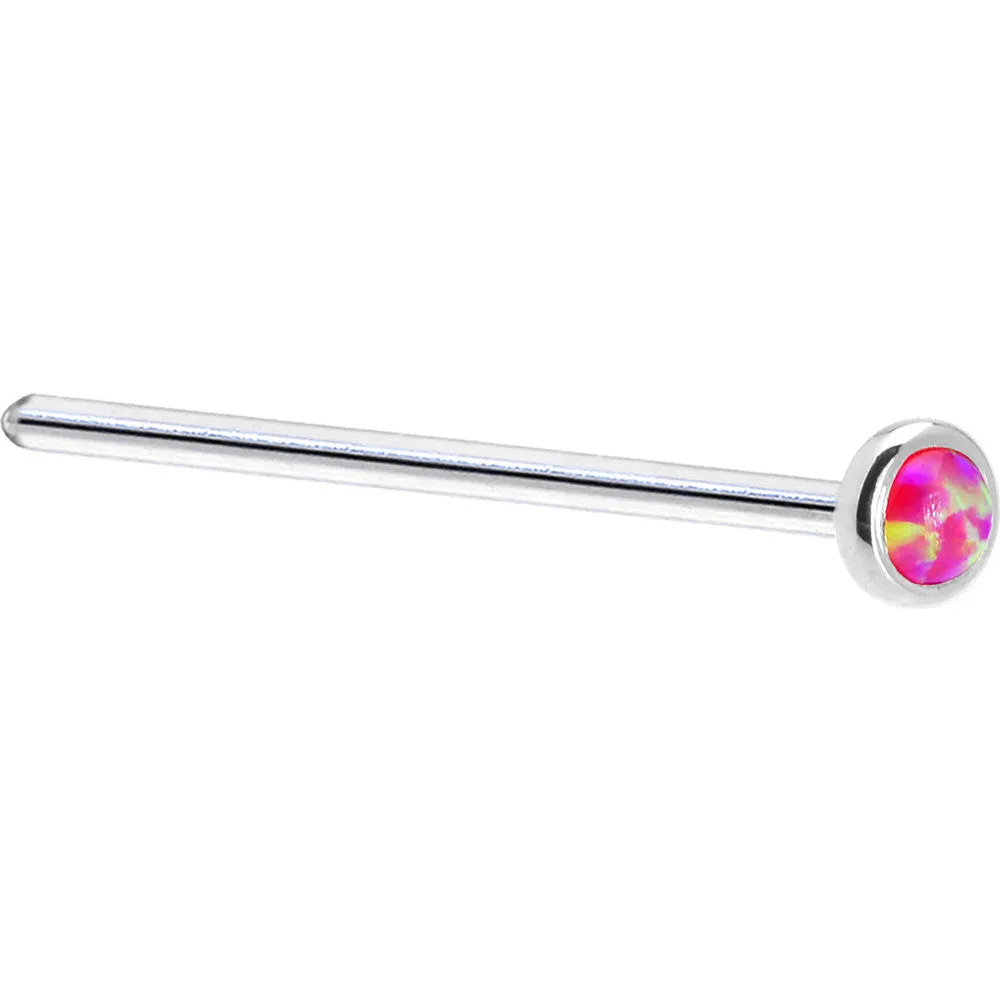 Solid 14KT White Gold 2mm Brilliant Pink Synthetic Opal Nose Ring