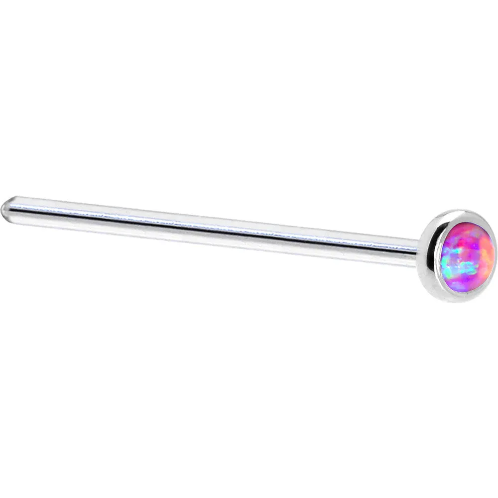 Solid 14KT White Gold 2mm Fuchsia Synthetic Opal Nose Ring