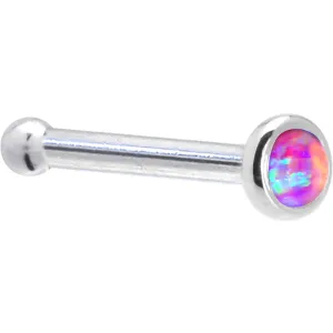 Solid 14KT White Gold 2mm Fuchsia Synthetic Opal Nose Ring