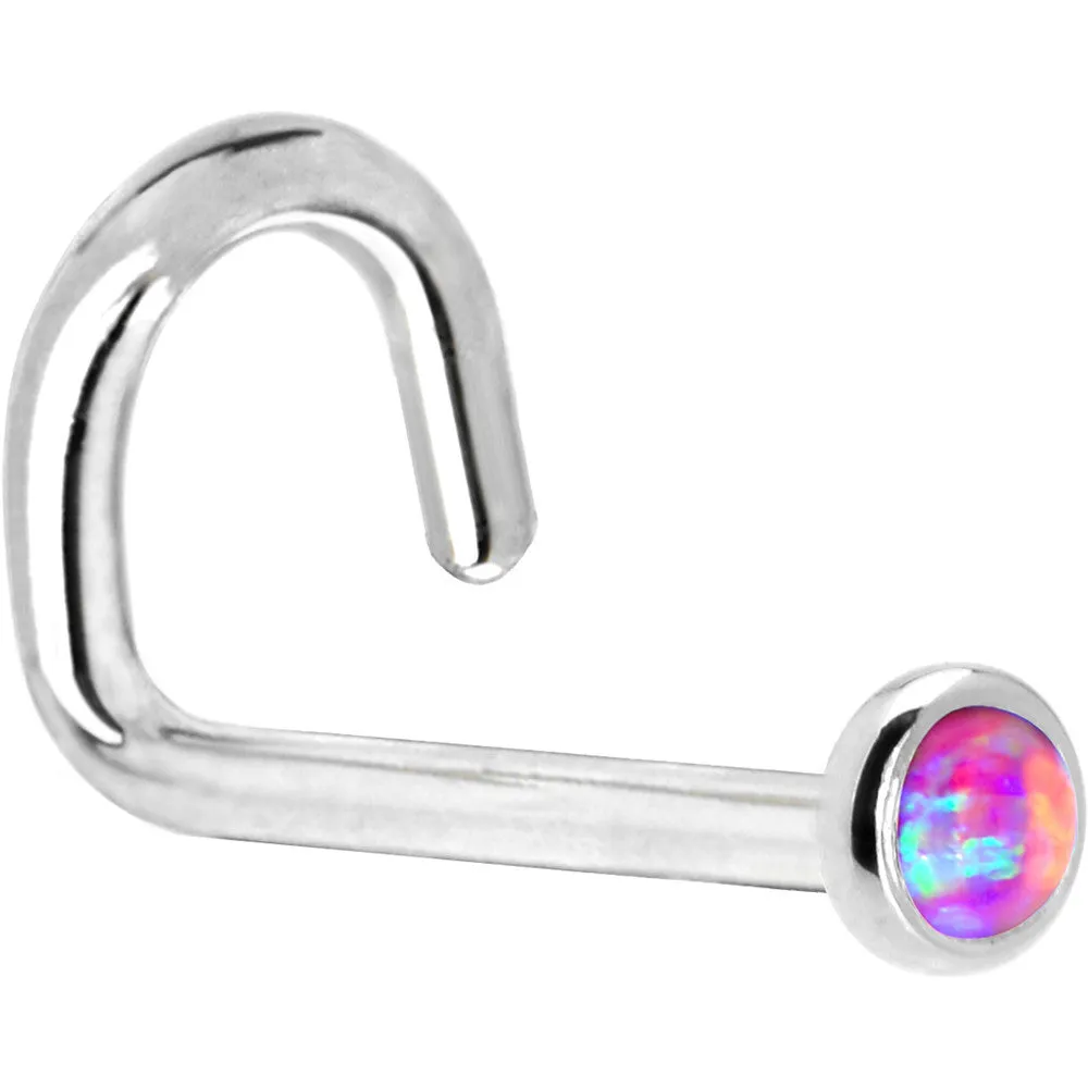Solid 14KT White Gold 2mm Fuchsia Synthetic Opal Nose Ring