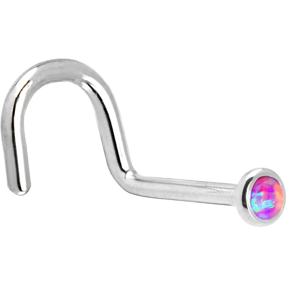 Solid 14KT White Gold 2mm Fuchsia Synthetic Opal Nose Ring