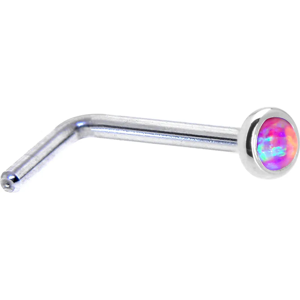 Solid 14KT White Gold 2mm Fuchsia Synthetic Opal Nose Ring