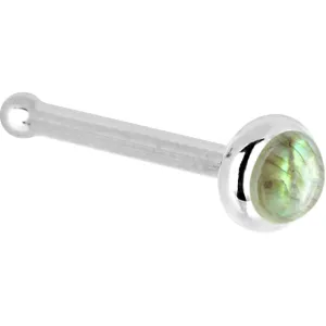 Solid 14KT White Gold 2mm Labradorite Nose Ring