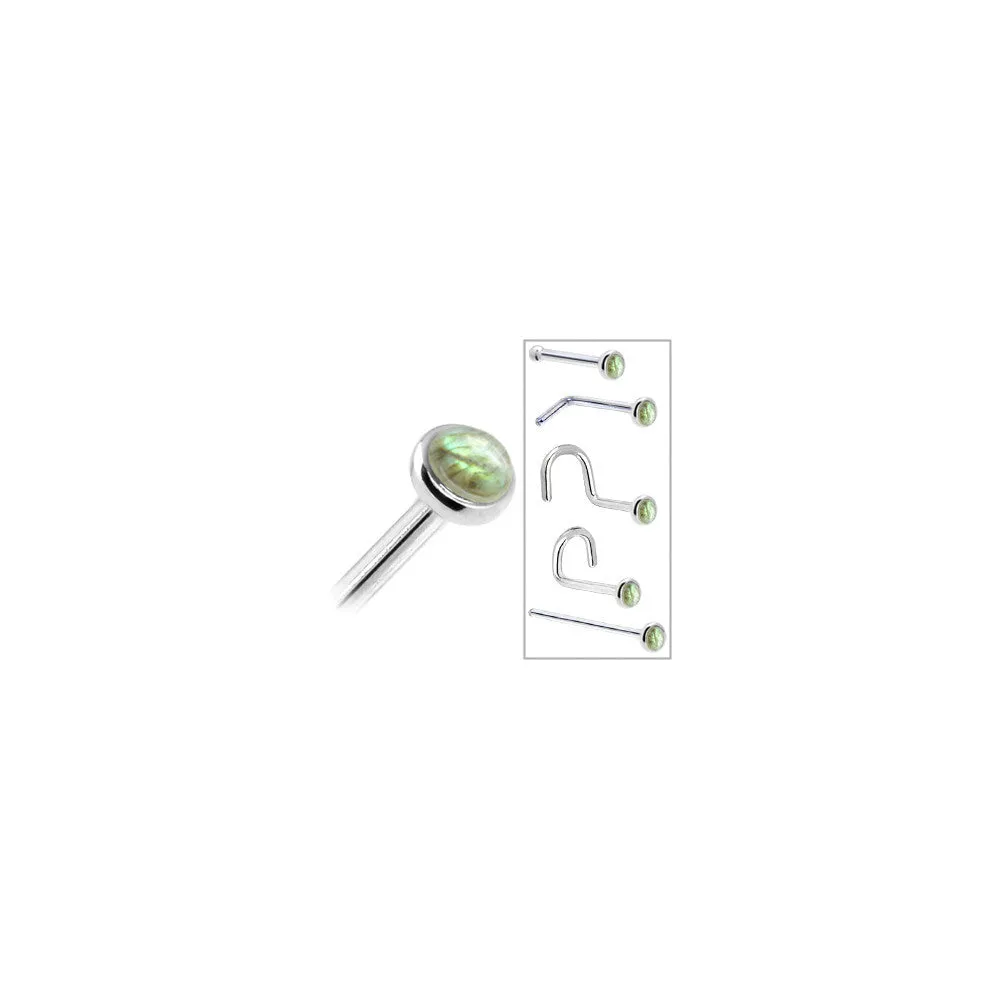 Solid 14KT White Gold 2mm Labradorite Nose Ring