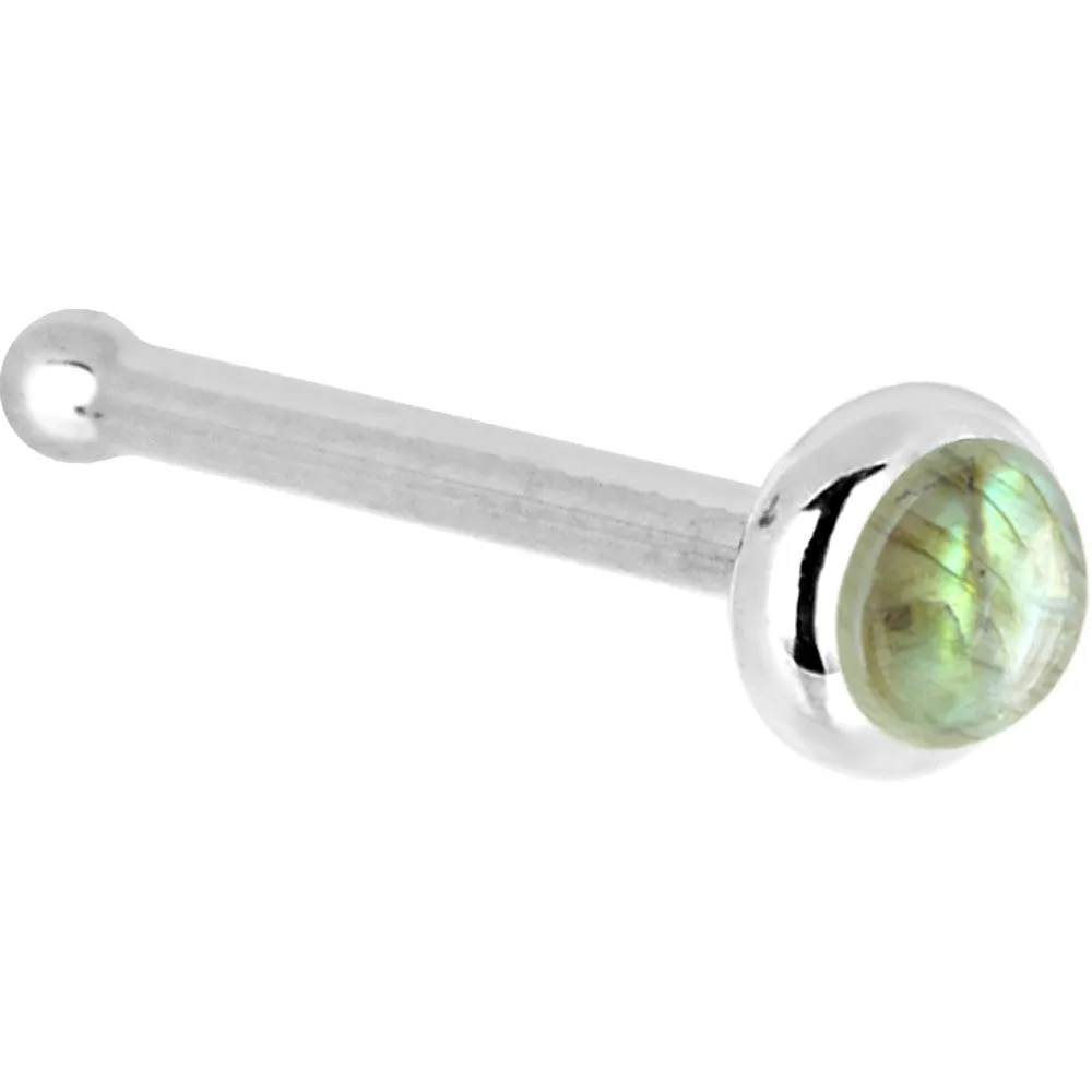 Solid 14KT White Gold 2mm Labradorite Nose Ring