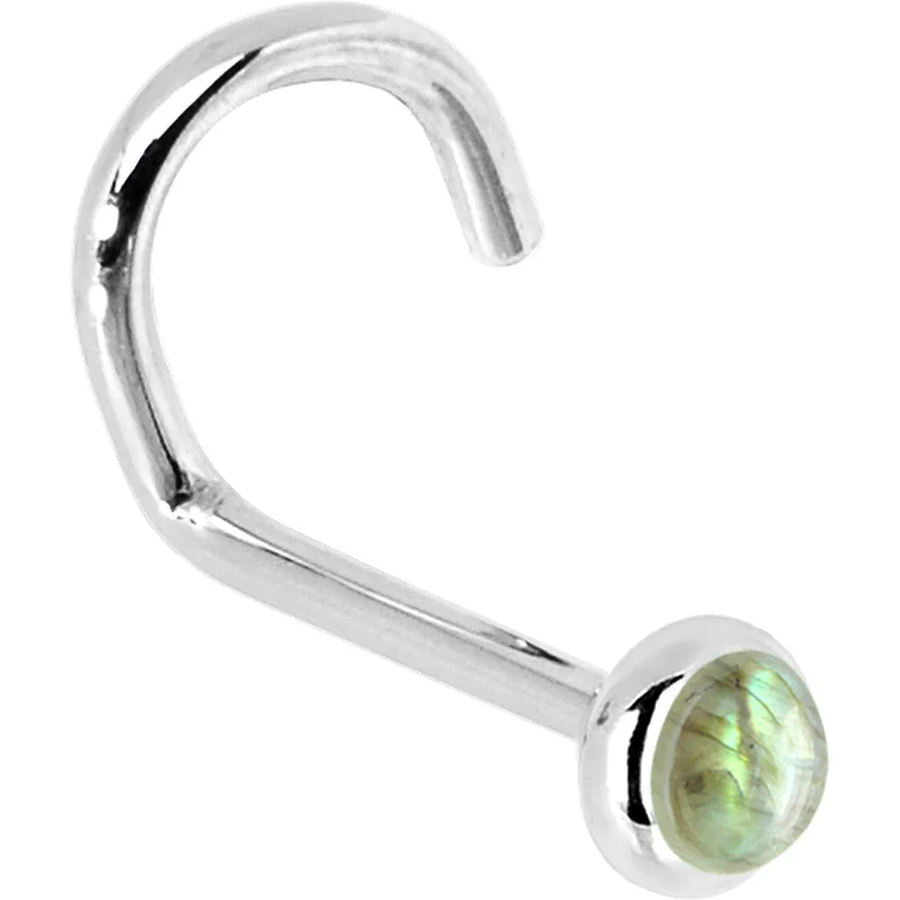 Solid 14KT White Gold 2mm Labradorite Nose Ring