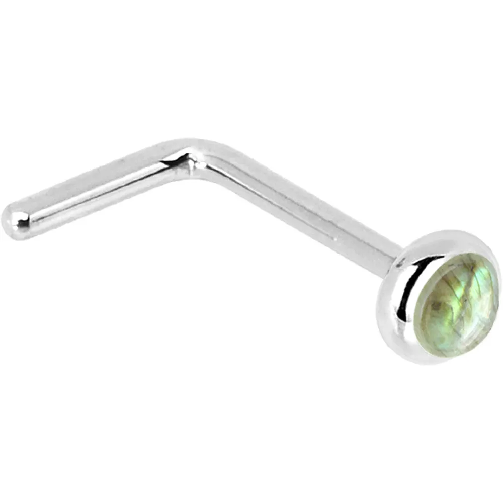 Solid 14KT White Gold 2mm Labradorite Nose Ring