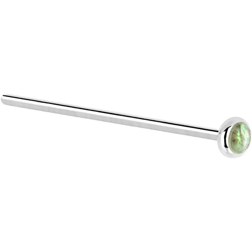 Solid 14KT White Gold 2mm Labradorite Nose Ring