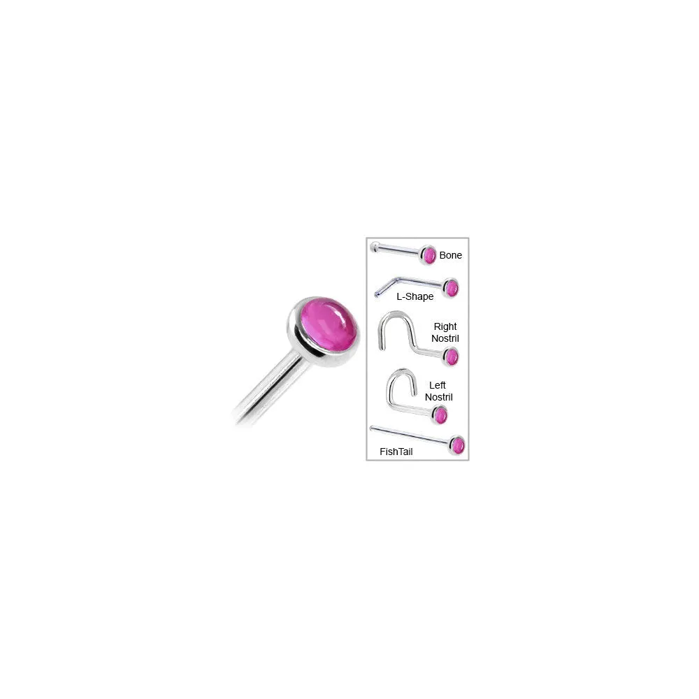 Solid 14KT White Gold 2mm Pink Tourmaline Nose Ring