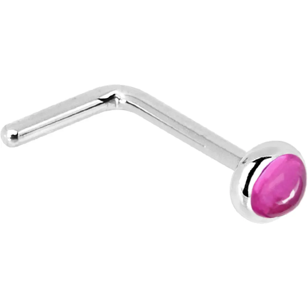 Solid 14KT White Gold 2mm Pink Tourmaline Nose Ring