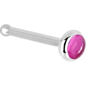 Solid 14KT White Gold 2mm Pink Tourmaline Nose Ring