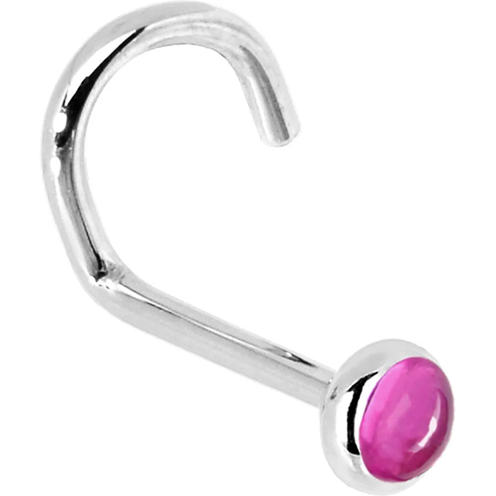 Solid 14KT White Gold 2mm Pink Tourmaline Nose Ring