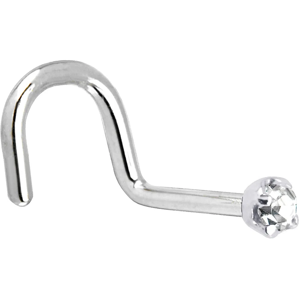 Solid 14KT White Gold (April) 2mm Clear Cubic Zirconia Nose Ring