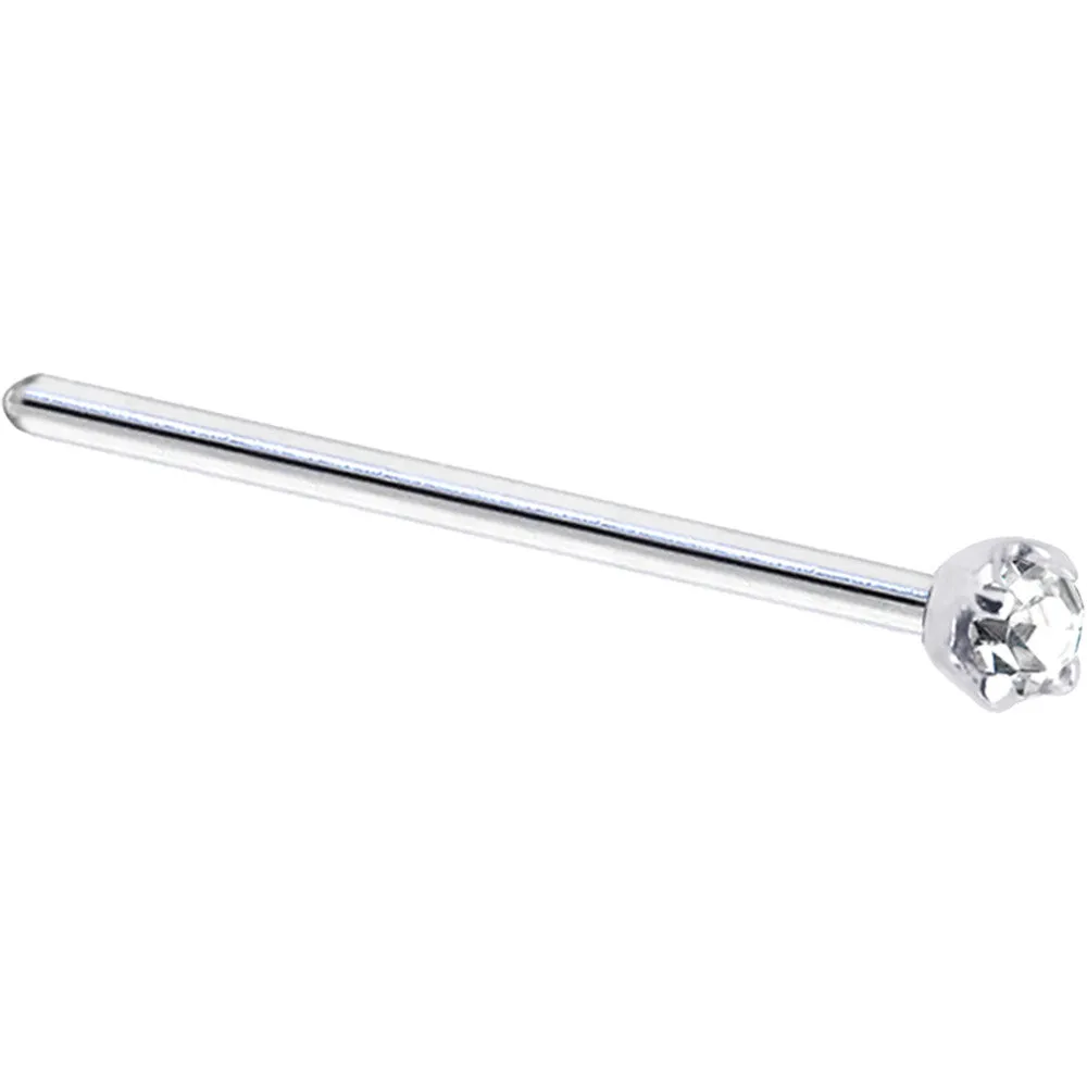 Solid 14KT White Gold (April) 2mm Clear Cubic Zirconia Nose Ring