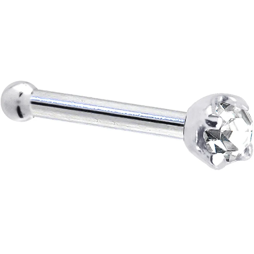 Solid 14KT White Gold (April) 2mm Clear Cubic Zirconia Nose Ring