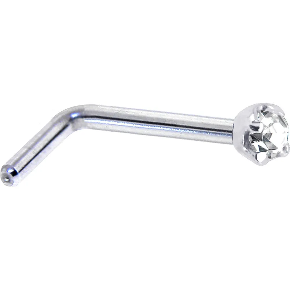 Solid 14KT White Gold (April) 2mm Clear Cubic Zirconia Nose Ring