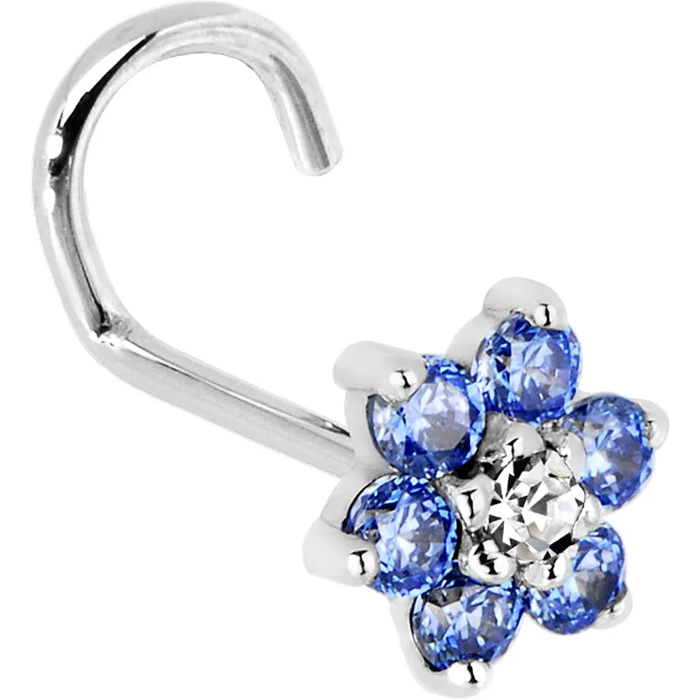 Solid 14KT White Gold Arctic Blue and Clear Cubic Zirconia Flower Nose Ring