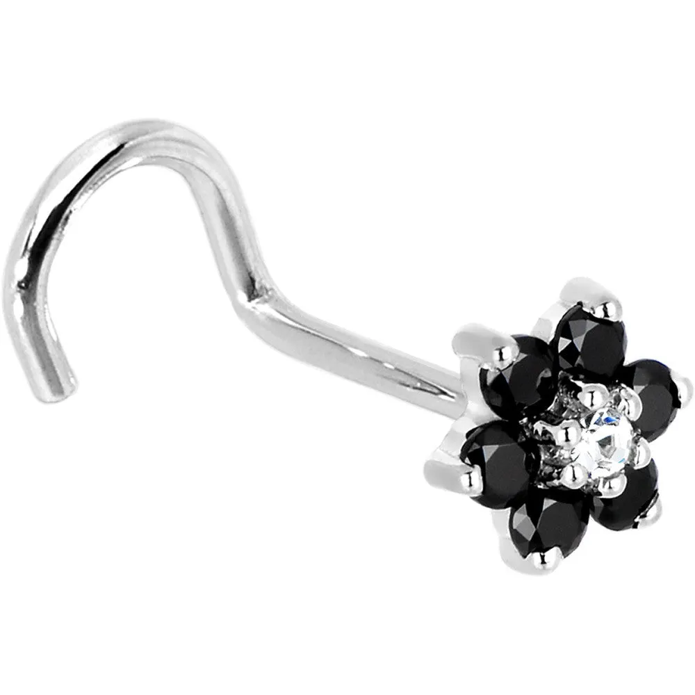 Solid 14KT White Gold Black and Clear Cubic Zirconia Flower Nose Ring