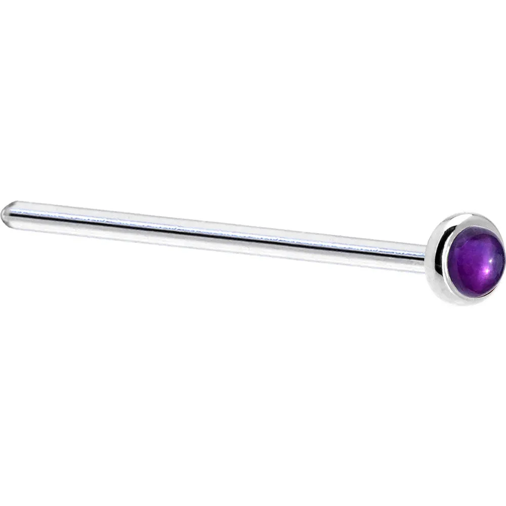 Solid 14KT White Gold (Febraury) 2mm Genuine Amethyst Nose Ring