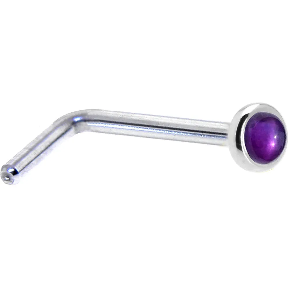 Solid 14KT White Gold (Febraury) 2mm Genuine Amethyst Nose Ring