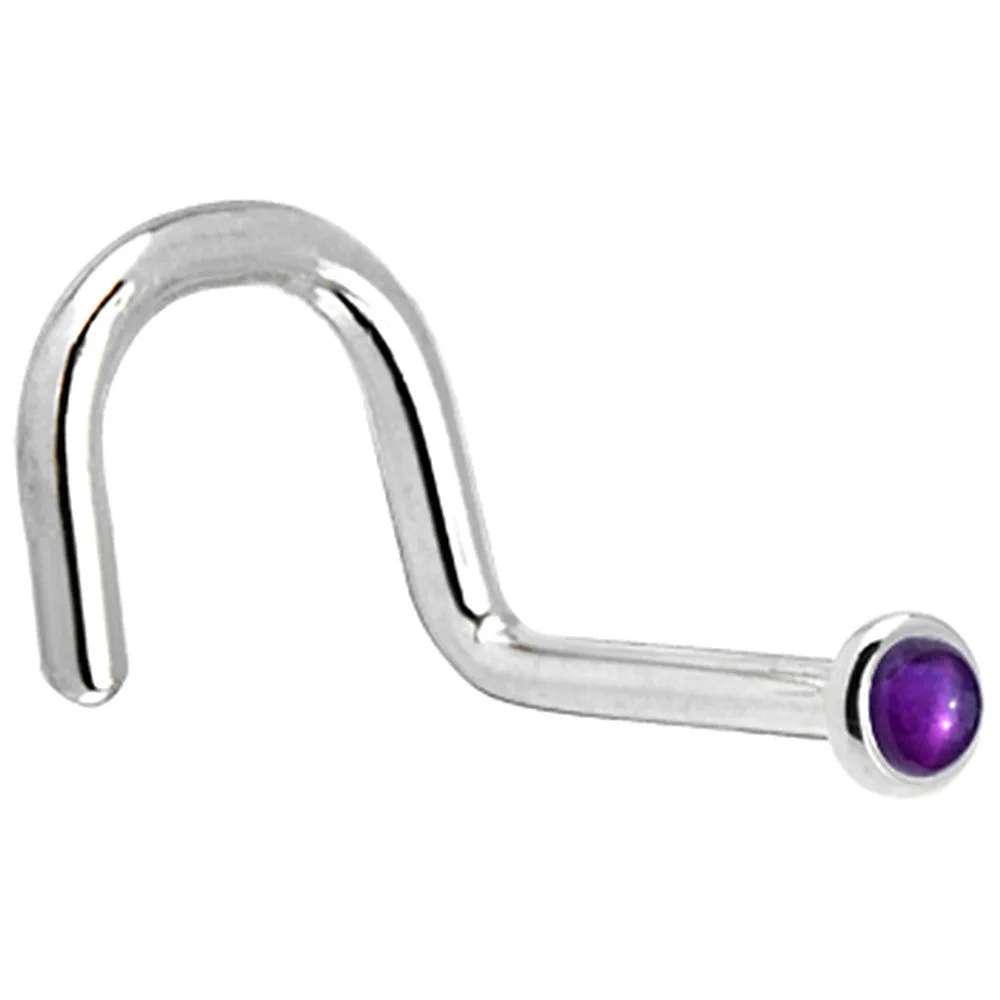 Solid 14KT White Gold (Febraury) 2mm Genuine Amethyst Nose Ring