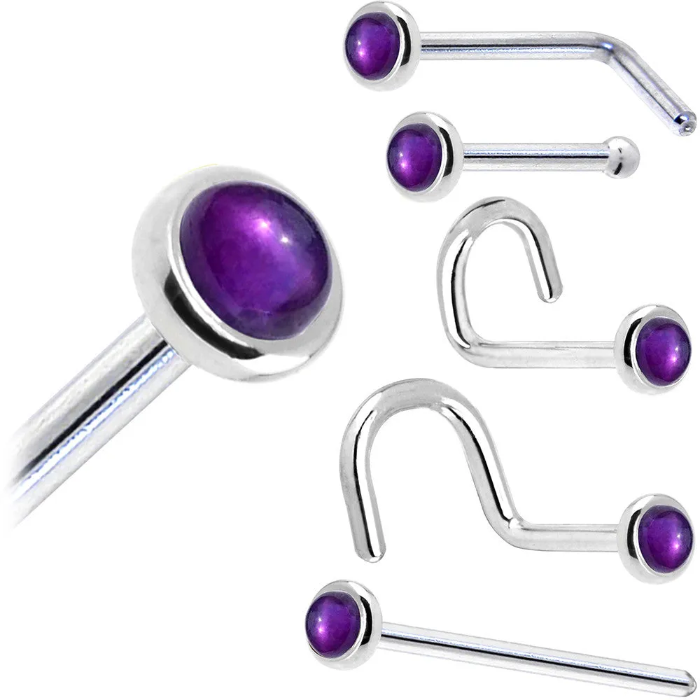 Solid 14KT White Gold (Febraury) 2mm Genuine Amethyst Nose Ring