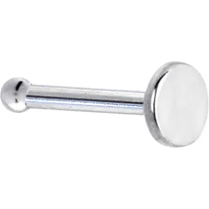 Solid 14KT White Gold Flat Disc Nose Bone