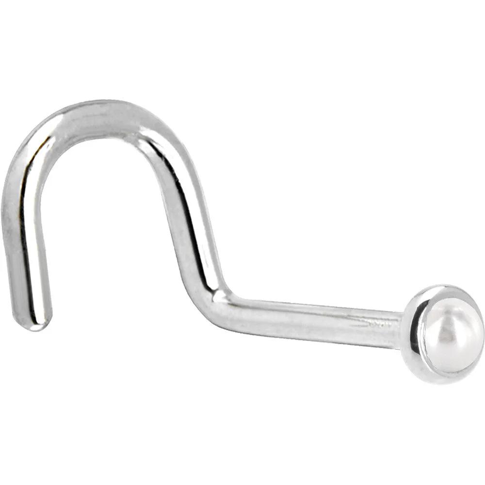 Solid 14KT White Gold (June) 2mm Cultured Pearl Nose Ring