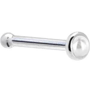 Solid 14KT White Gold (June) 2mm Cultured Pearl Nose Ring