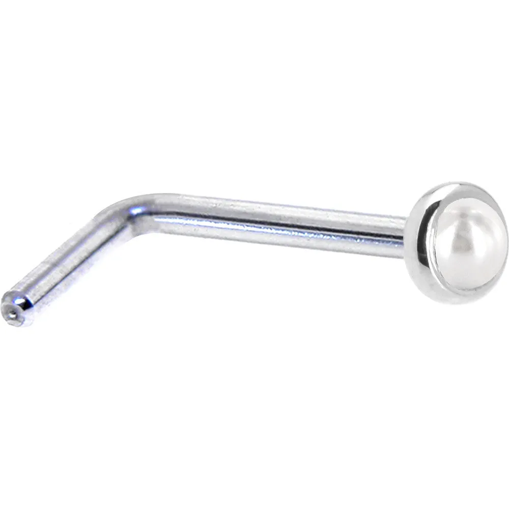 Solid 14KT White Gold (June) 2mm Cultured Pearl Nose Ring