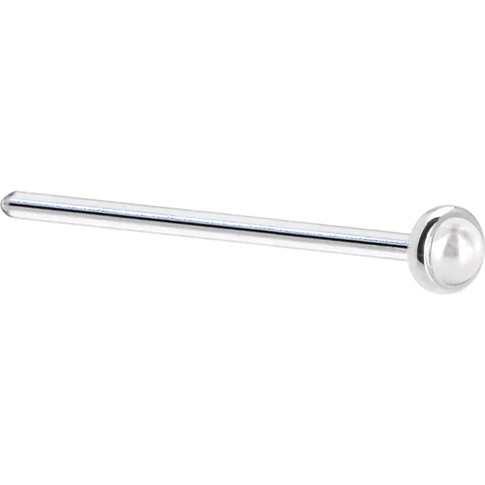 Solid 14KT White Gold (June) 2mm Cultured Pearl Nose Ring