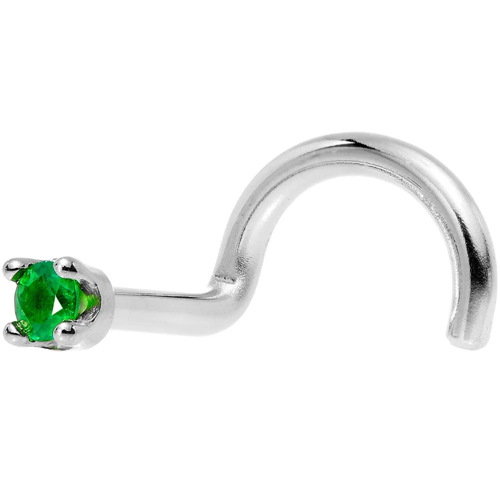 Solid 14KT White Gold (May) 1.5mm Genuine Emerald Nose Ring