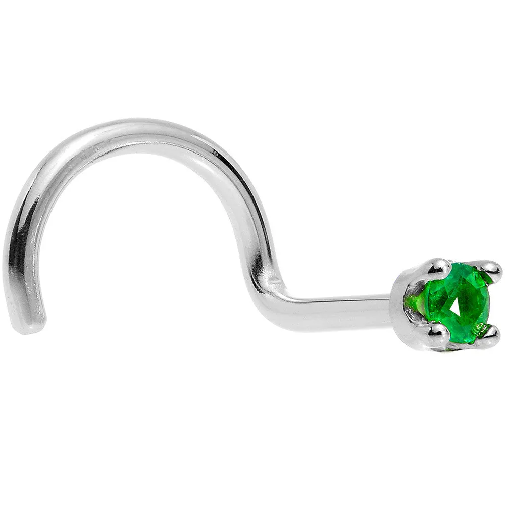 Solid 14KT White Gold (May) 1.5mm Genuine Emerald Nose Ring